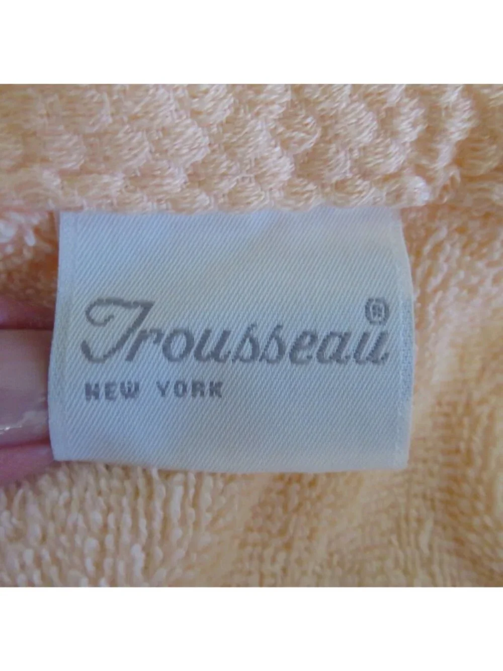 Vintage Trousseau Peach Bath Towels Embroidered Satin Trim Lace Edge USA Made